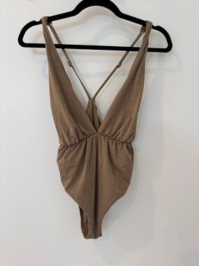 Vitamin A Shimmery Golden Plunge One-Piece